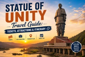 The Statue of Unity is one of India's most iconic landmarks and a symbol of national pride. Standing at an incredible height of 182 meters, it is the tallest statue in the world and is dedicated to Sardar Vallabhbhai Patel, the Iron Man of India and the architect of India's political integration after independence. Located near Kevadia in Gujarat's Narmada district, the Statue of Unity has transformed into one of the country's most visited tourist destinations. Since its inauguration in 2018, the monument has attracted millions of visitors from across India and around the world. What started as a single attraction has now developed into a massive tourism hub featuring museums, observation decks, riverfronts, adventure activities, nature parks, jungle safaris, cruises, eco-tourism sites, and family-friendly attractions. Whether you're travelling with family, as a couple, with friends, or on a solo trip, the Statue of Unity offers a complete travel experience that easily justifies a two to three-day visit. Quick Information Information Details State Gujarat District Narmada Location Kevadia Height 182 Metres Dedicated To Sardar Vallabhbhai Patel Best Time to Visit October to March Ideal Trip Duration 2–3 Days Nearest Airport Vadodara Airport Nearest Railway Station Ekta Nagar Railway Station Budget ₹3,000–₹15,000+ Per Day Why Visit the Statue of Unity? The Statue of Unity is much more than a giant statue. It is one of India's most modern tourism destinations offering a combination of history, architecture, adventure, nature, and entertainment. Visitors can enjoy panoramic views from the observation deck, explore the Valley of Flowers, visit a world-class museum, experience laser shows, enjoy river cruises, explore wildlife parks, and discover tribal culture. The surrounding area has been carefully developed into a family-friendly destination with excellent infrastructure, making it suitable for travellers of all ages. The monument itself is an engineering marvel and represents India's ambition, unity, and progress. History of the Statue of Unity The statue honours Sardar Vallabhbhai Patel, India's first Deputy Prime Minister and Home Minister. Patel played a crucial role in unifying more than 560 princely states after India's independence. The foundation stone was laid in 2013, and the statue was inaugurated on 31 October 2018, which coincides with Patel's birth anniversary. Designed by renowned sculptor Ram V. Sutar, the monument stands on Sadhu Bet Island on the Narmada River, facing the Sardar Sarovar Dam. At 182 metres, it surpasses many famous monuments worldwide and remains the tallest statue on Earth. Best Time to Visit Winter (October to March) Winter is the ideal season to visit. Temperature Range: 15°C to 30°C Advantages: Pleasant weather Comfortable sightseeing Clear observation deck views Better photography conditions Ideal for outdoor attractions Summer (April to June) Summer temperatures can exceed 40°C. Advantages: Less crowded Better hotel deals Disadvantages: Hot afternoons Outdoor walking may be uncomfortable Monsoon (July to September) Monsoon transforms the region into a lush green paradise. Advantages: Beautiful scenery Waterfalls become active Stunning dam views Disadvantages: Occasional heavy rainfall How to Reach the Statue of Unity By Air The nearest airport is Vadodara Airport. Distance: Approximately 90 km Other nearby airports include: Airport Distance Vadodara 90 km Ahmedabad 200 km Surat 155 km Taxis and private transfers are available from all airports. By Train The nearest railway station is Ekta Nagar Railway Station. Several direct trains connect Ekta Nagar with: Ahmedabad Mumbai Delhi Surat Vadodara Varanasi The railway station is only a few kilometres from the monument. By Road The Statue of Unity enjoys excellent road connectivity. City Distance Vadodara 90 km Ahmedabad 200 km Surat 155 km Rajkot 320 km Bhavnagar 290 km Udaipur 310 km Many travellers prefer self-drive road trips due to excellent highways. Statue of Unity Ticket Information Attraction Approximate Entry Statue Viewing Ticket ₹150–₹250 Observation Deck Ticket ₹380–₹450 Jungle Safari Separate Ticket River Cruise Separate Ticket Children's Nutrition Park Separate Ticket Cactus Garden Separate Ticket Ticket prices may change periodically, so visitors should verify current rates before travel. Statue of Unity Timings Attraction Timings Statue of Unity Complex 8:00 AM – 6:00 PM Observation Deck 8:00 AM – 6:00 PM Valley of Flowers 8:00 AM – 6:00 PM Laser Show Evening River Cruise Throughout Day Jungle Safari Morning to Evening The monument remains closed on Mondays for maintenance. Top Attractions at Statue of Unity 1. Statue of Unity The main attraction of the complex. Visitors can explore: Exhibition Hall Museum Audio-Visual Gallery Observation Deck The observation deck is located approximately 153 metres above ground level and offers panoramic views of the Narmada River, Satpura Hills, and Sardar Sarovar Dam. 2. Valley of Flowers Spread across several kilometres, this beautiful garden features colourful flowers, landscaped pathways, fountains, and scenic viewpoints. Best Time: Morning or evening. 3. Sardar Patel Museum This museum showcases Patel's life, India's freedom movement, and the construction of the monument. 4. Observation Deck One of the most exciting experiences at the Statue of Unity. Visitors enjoy spectacular aerial views of: Narmada River Sardar Sarovar Dam Vindhya Hills Satpura Hills 5. Sardar Sarovar Dam One of India's largest dams and an engineering marvel. The viewpoint offers incredible photography opportunities. 6. Jungle Safari A popular family attraction featuring: Lions Tigers Leopards Zebras Deer Exotic birds 7. Children's Nutrition Park A unique educational theme park designed to teach children about nutrition through fun activities. 8. Ekta Cruise A scenic boat ride on the Narmada River offering stunning views of the monument. 9. Cactus Garden Home to thousands of cactus species from around the world. 10. Butterfly Garden A peaceful attraction showcasing colourful butterfly species and beautifully landscaped surroundings. 11. Ekta Mall Perfect for shopping local handicrafts and products from different Indian states. 12. Glow Garden A night-time attraction featuring illuminated installations and artistic displays. 13. Zarvani Waterfall Located nearby, this seasonal waterfall becomes particularly beautiful during and after the monsoon season. Best Things to Do Visit the observation deck. Watch the evening laser show. Explore Valley of Flowers. Enjoy a river cruise. Visit Jungle Safari. Shop at Ekta Mall. Experience the Glow Garden. Explore Butterfly Garden. Visit Sardar Sarovar Dam. Take photography tours around the complex. Famous Food to Try The area offers a mix of Gujarati and multi-cuisine options. Must-try dishes: Gujarati Thali Sev Tameta Dhokla Khaman Fafda Jalebi Thepla Undhiyu Kadhi Khichdi Handvo Kathiawadi Thali Best Hotels Near Statue of Unity Budget Hotels Hotel Approx Price Hotel Unity Inn ₹2,000–₹3,500 Hotel Narmada ₹2,500–₹4,000 Hotel Vrundavan ₹2,000–₹4,000 Mid-Range Hotels Hotel Approx Price The Fern Sardar Sarovar Resort ₹5,000–₹8,000 Fortune Statue of Unity ₹5,500–₹9,000 Narmada Tent City ₹6,000–₹10,000 Luxury Hotels Hotel Approx Price Tent City Luxury Package ₹10,000–₹20,000+ Premium Riverside Resorts ₹12,000–₹25,000+ Shopping Guide Best places: Ekta Mall Local Handicraft Centres Tribal Product Stores Popular purchases: Handicrafts Bamboo products Tribal artwork Souvenirs Local textiles Organic products Suggested 3-Day Itinerary Day 1 Arrive at Kevadia. Visit: Statue of Unity Museum Observation Deck Evening: Watch the laser light and sound show. Day 2 Visit: Valley of Flowers Jungle Safari Butterfly Garden Cactus Garden Evening: River Cruise and Glow Garden. Day 3 Visit: Sardar Sarovar Dam Ekta Mall Zarvani Waterfall Departure. Nearby Places to Visit Destination Distance Vadodara 90 km Ahmedabad 200 km Champaner-Pavagadh 85 km Shoolpaneshwar Wildlife Sanctuary 35 km Zarvani Waterfall 15 km Rajpipla 25 km Anand 110 km Where to Travel Next After visiting the Statue of Unity, consider exploring: Vadodara (90 km) Known for Laxmi Vilas Palace and cultural attractions. Ahmedabad (200 km) Perfect for heritage walks, food tours, and historical sites. Champaner-Pavagadh (85 km) A UNESCO World Heritage Site featuring forts, mosques, and temples. Anand (110 km) Known as India's Milk Capital and home of Amul. Saputara (160 km) Gujarat's only hill station offering pleasant weather and beautiful viewpoints. Estimated Budget Traveller Type Daily Budget Backpacker ₹3,000–₹5,000 Budget Traveller ₹5,000–₹7,000 Mid-Range Traveller ₹7,000–₹12,000 Luxury Traveller ₹12,000–₹30,000+ Travel Tips Avoid visiting on public holidays if you dislike crowds. Book observation deck tickets in advance. Start sightseeing early in the morning. Wear comfortable walking shoes. Carry sunscreen and water bottles. Stay at least one night to enjoy evening attractions. Keep a camera ready for panoramic viewpoints. FAQs 1. How many days are enough for the Statue of Unity? A 2–3 day trip is ideal to explore the monument and nearby attractions comfortably. 2. Is the observation deck worth visiting? Yes, it offers spectacular panoramic views and is one of the highlights of the entire experience. 3. What is the best time to visit? October to March offers the most comfortable weather. 4. Is one day enough? A day trip is possible, but an overnight stay allows visitors to experience the laser show, Glow Garden, and other attractions. 5. Why is the Statue of Unity famous? It is the tallest statue in the world and honours Sardar Vallabhbhai Patel, one of India's most influential leaders. Conclusion The Statue of Unity is far more than a monument—it is a complete tourism destination that blends history, engineering, culture, nature, and entertainment. From standing atop the world's tallest statue and enjoying breathtaking views of the Narmada Valley to exploring gardens, safaris, cruises, and tribal culture, every visitor finds something memorable here. Whether you're planning a family holiday, a road trip across Gujarat, or a weekend getaway, the Statue of Unity offers an unforgettable experience and deserves a prominent place on every traveller's bucket list.