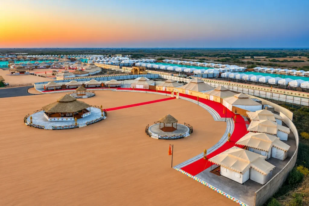 By a booked resort or festival transfer